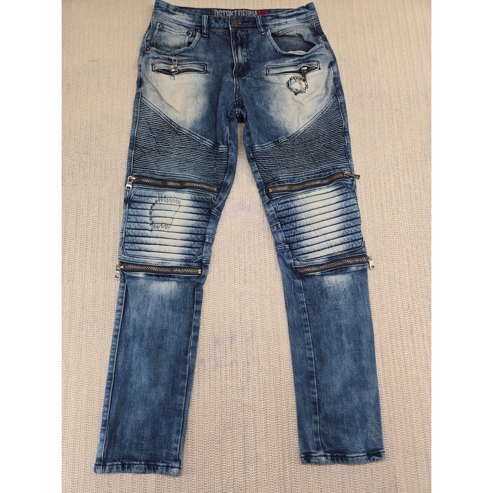 Dstakt Denim Jeans 30x32 Blue Straight Leg Zippers Ruched Hip Hop Streetwear